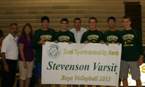 President Looie Green presents the 2013 ZONI Sportsmanship Banner to the Stevenson High School Boys Varsity Volleyball Team